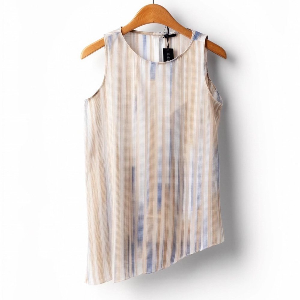 White House Black Market Watercolor Stripe Tunic XS Sleeveless Asym Hem